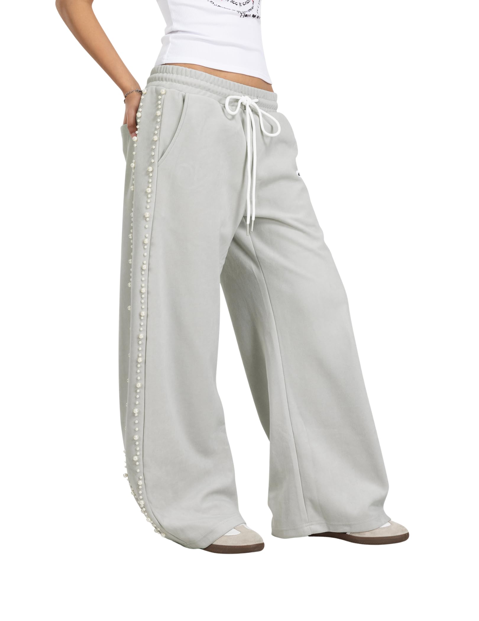 Aelfric Eden Pantalones de chándal holgados para hombre y mujer, pantalones de chándal de pierna ancha, de algodón, con cordón, para el tiempo libre, Y2K Streetwear con bolsillos