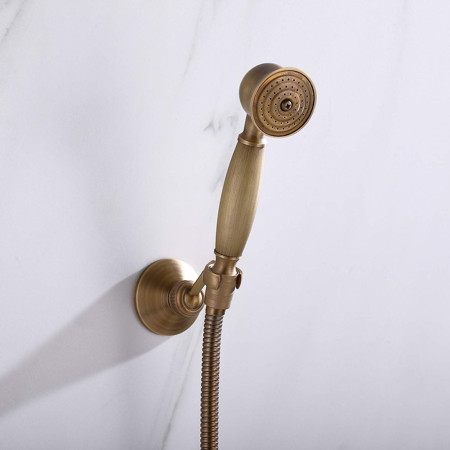 Homelava Grifo de Ducha Antique con Alcachofa de Mano, Grifo Bañera y Ducha de latón, Montaje en pared, con 150 cm Manguera y Soporte