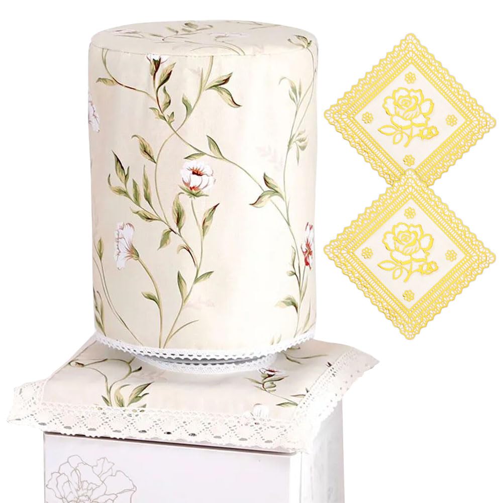 2-in-1 Water Dispenser & Bucket Cover Set - Floral Dust Cover for 5 Gallon Barrel, Reusable for Hot & Cold Dispensers and Bottles, Includes 2 Square