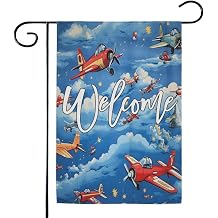 Aircraft Airplane Printed Welcome Garden Flag, Double Sided Vintage Airplane Flag, Yard House Farmhouse Outside Outdoor Decoration 12 x 18 Inch