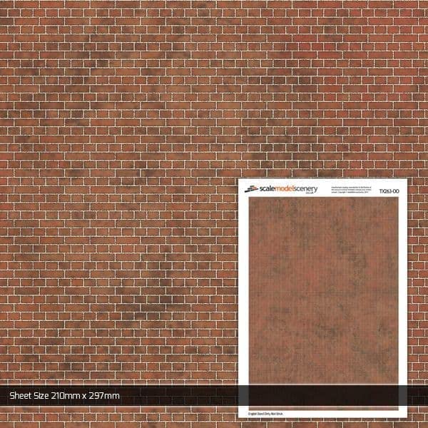 Scale Model SceneryTX263-OO English Bond Dirty Red Brick Paper (Pack of 5) For OO Scale Model Railway Layouts & 1:76 Diecast Dioramas