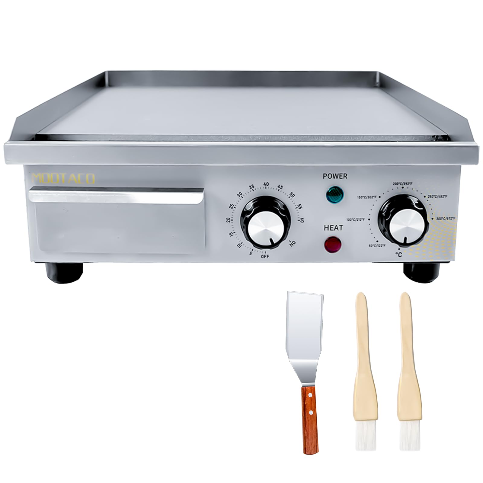 Commercial Electric Griddle,36cm Countertop Flat Top Griddle with Timer,Stainless Steel Grill, 8mm Cooking surface thick,1700W