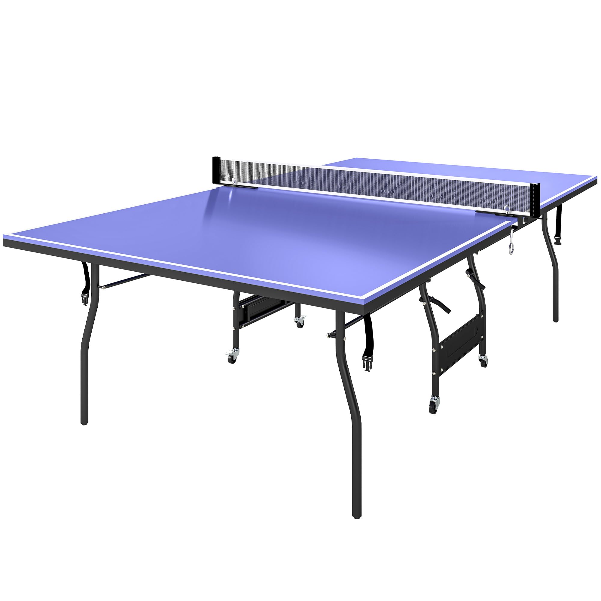 SPORTNOW Mesa de Ping-Pong Plegable Tamaño Estándar Mesa de Tenis Profesional con 4 Ruedas, Red, 2 Paletas y 3 Pelotas para Interior 274x152,5x76 cm Azul