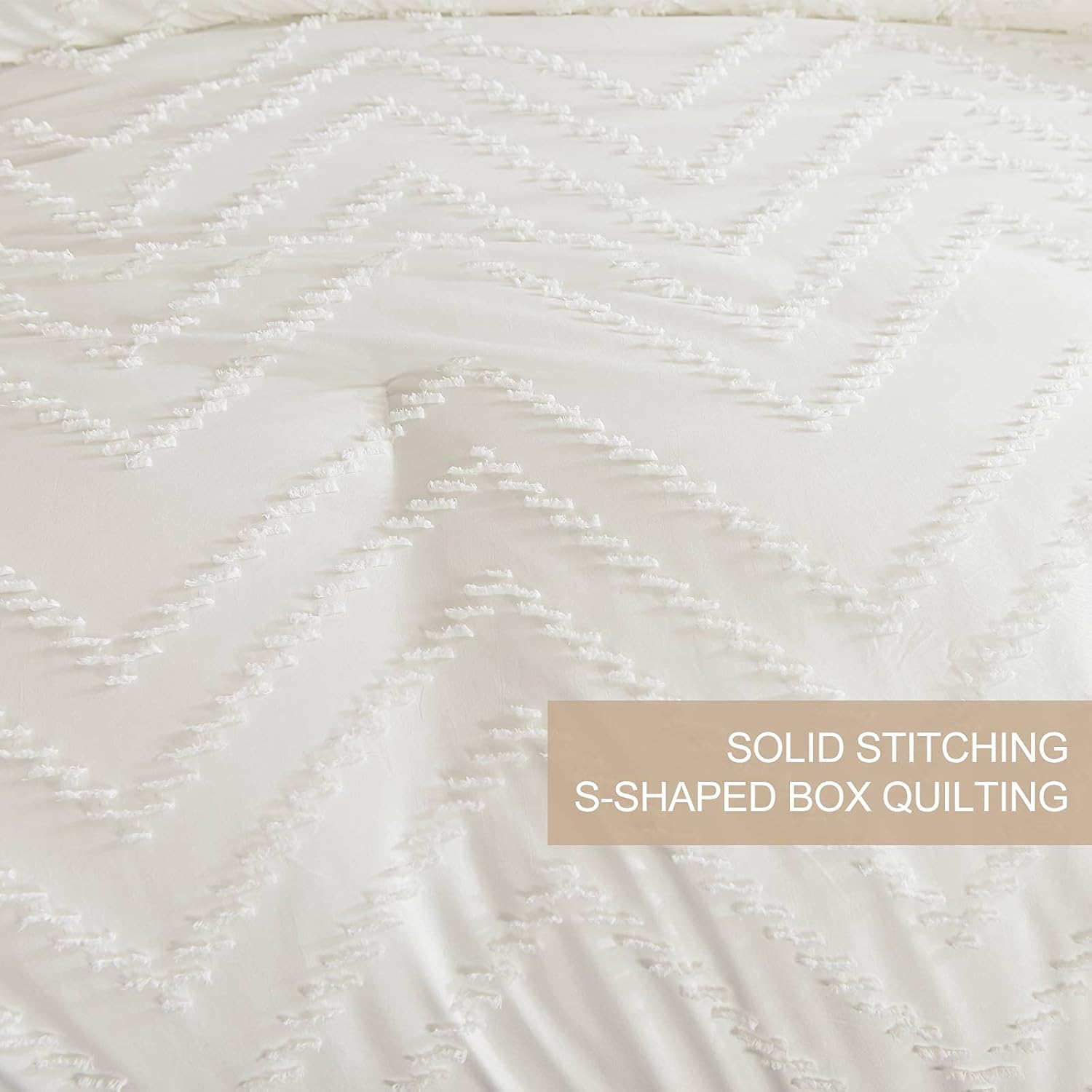 Nanko White Full Comforter Set, Tufted Jacquard Boho Soft Shabby Chic Reversible Down Alternative Microfiber Bedding - All Season Duvet and 2 Pillowcases Farmhouse Bed Sets Women Men 80 x 90 Size 3pc