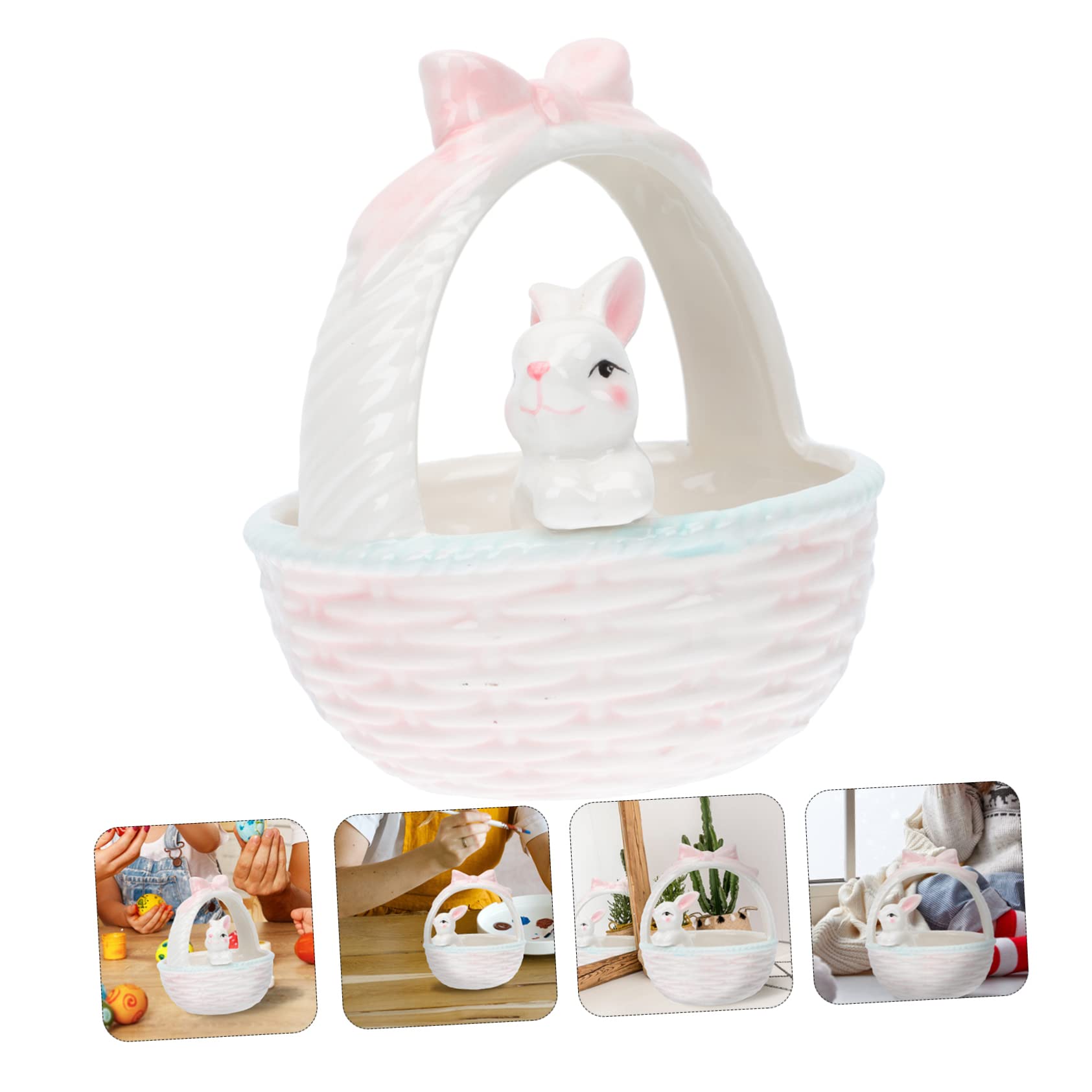 PRETYZOOM 2 Pz cesto di coniglio uffizi simpatico decorazione casa indossatore stoviglie per feste di pasqua ornamento decorazioni di coniglio pasquale mestiere di coniglio in ceramica rosa