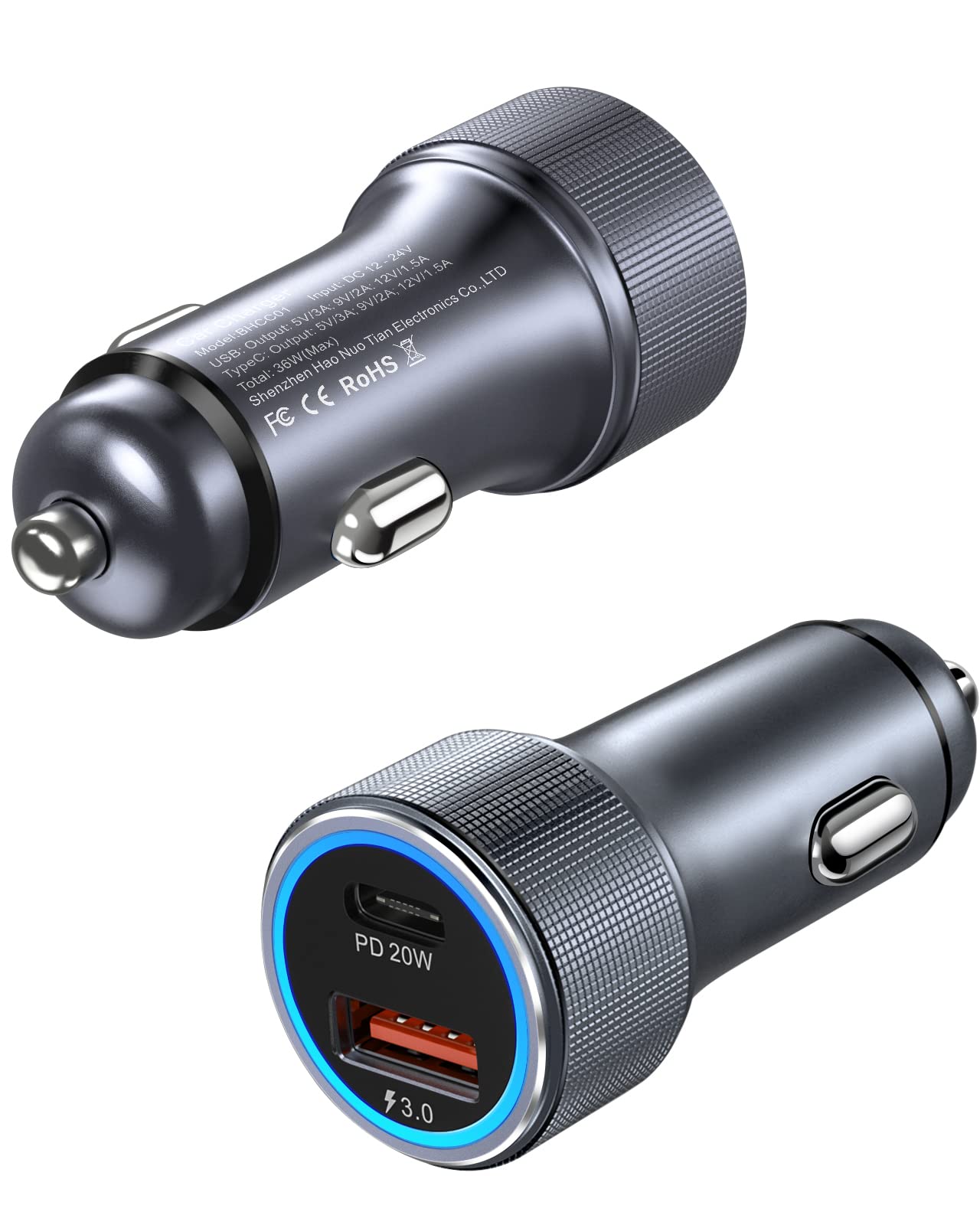 2 Pack USB C Car Charger, Eversame All-Metal Dual QC PD3.0 38W USB Car Charger Cigarette Lighter Type C Car Phone Charger Adapter Fast Charging for iPhone 15 Pro Max 14 Samsung Galaxy S23 S22 iPad Pro