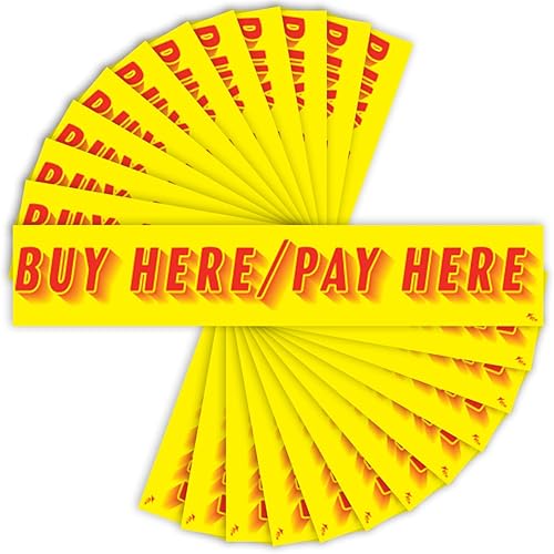 Versa Tags - Calcomanías para concesionario paquete de 12 calcomanías para comprar aquí pagar aquí calcomanías para parabrisas de automóvil