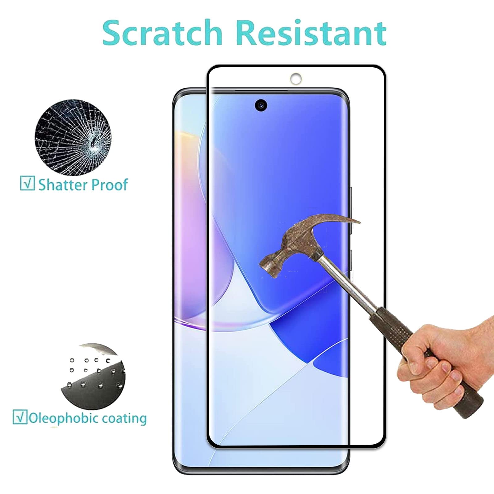 Wuzixi Vetro Temperato per Huawei Nova 9 SE,Durezza 9H,Anti-graffio,Senza Bolla,Vetro Temperato Protezione Schermo per Huawei Nova 9 SE.(Nero, 2 Pezzi