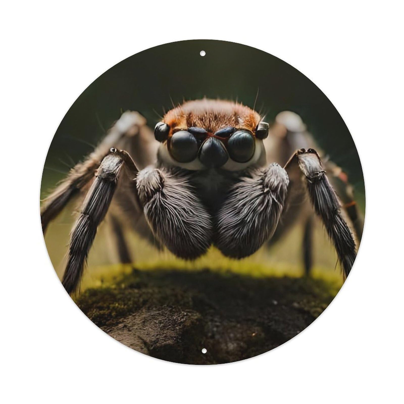 Jumping Spider Macro Photography with Sunbeam on Mossy Rock Vintage Metal Tin Sign Plaque Wall Decor for Cafe, Club Bar, Office, Garden Metal Poster 8x8Inch
