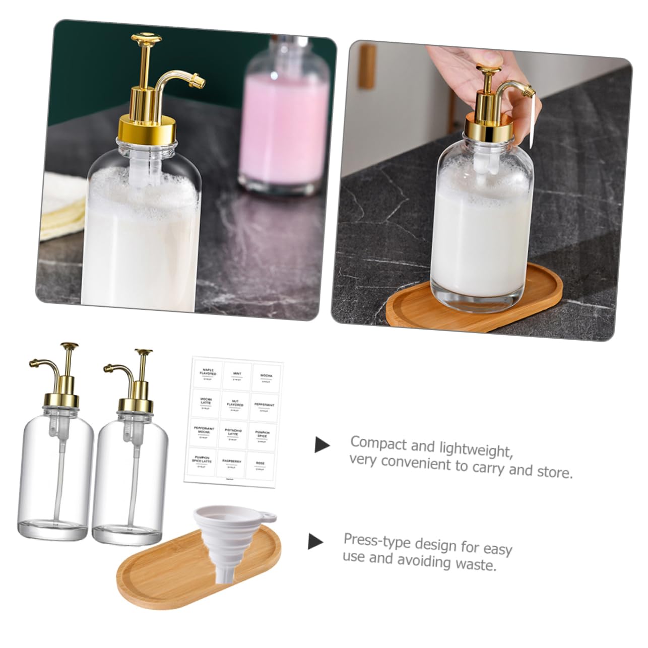 MAGICLULU Botella De Vidrio Tipo Pulsador Dispensador De Jabón De Baño 500ml Transparente Fácil De Usar