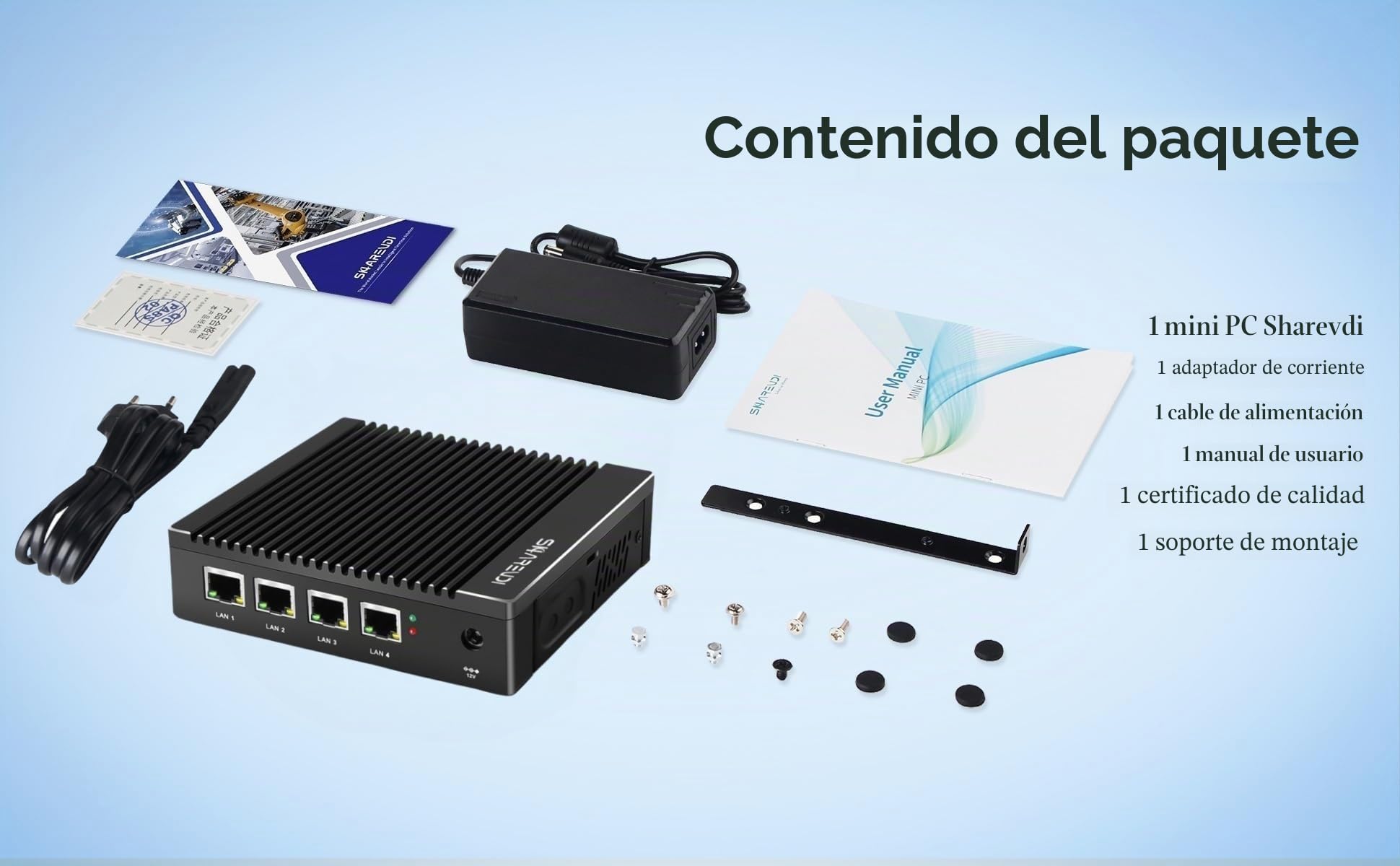 Dispositivo cortafuegos sin Ventilador, CPU Intel J3710 de 4C/4T, Mini-PC con 4 Puertos LAN i226, Pasarela de Red, Router por Software, P-F-Sense/OPN-SESNE, 8 GB RAM DDR3, SSD mSATA de 64 GB