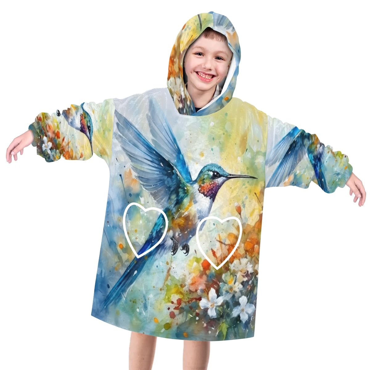 Wearable Blanket Hoodie for Kids, Splendid Birds Fleece Sweatshirt Blanket Oversized Blanket Sweatshirt with Pocket Flannel Warm Hooded Blanket 6-10 Year Old Girl Boy Gift, One Size