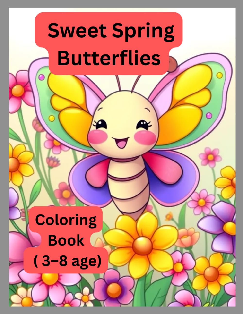 Sweet Spring Butterflies Coloring Book for Kids Ages 3–8: Cute and Easy Bold Butterfly Designs with Flowers, Garden Scenes and Simple Spring Pages for Toddlers and Preschoolers
