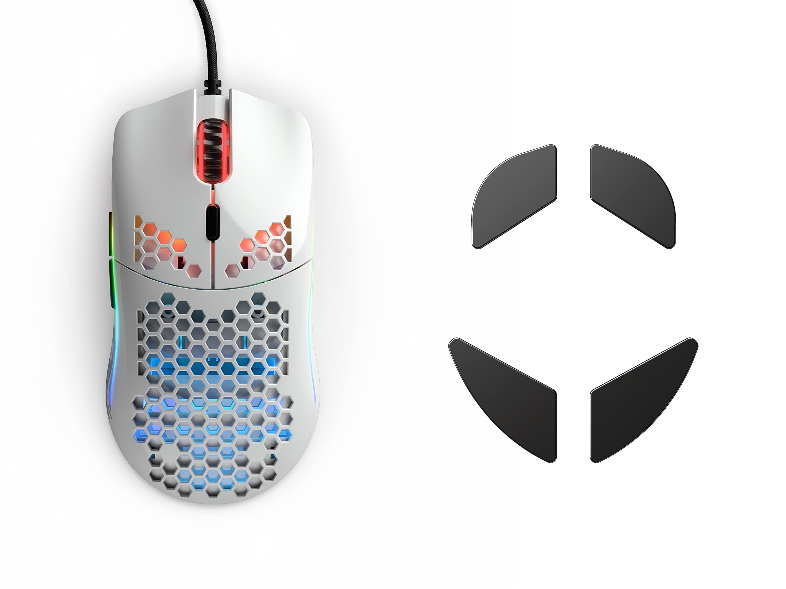 (Mouse + Ceramic Feet) Glorious Model O- (Minus) Gaming Mouse, Glossy White + Glorious G-Floats Poli