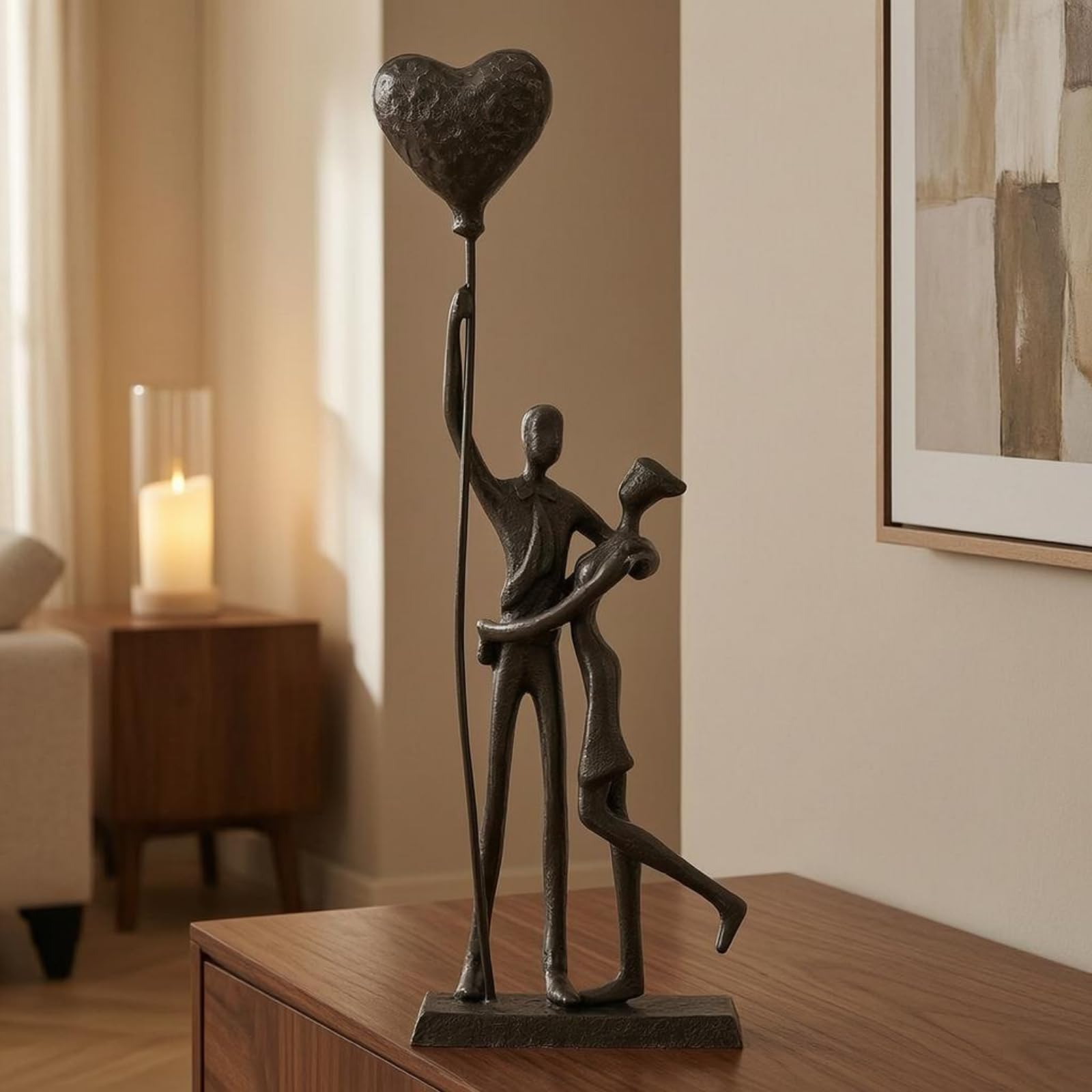 Colcolo Paarfigur Skulptur Metall Figur Deko Statue Ornament aus Eisen mit Freistehender Basis Und Kompaktem Format für Romantische Akzente Heimdekoration, Paar Auf Fahrrad