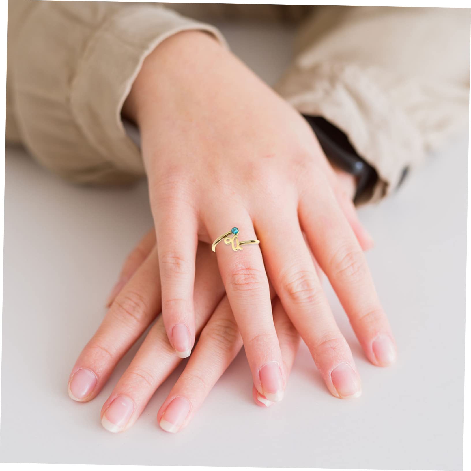 Didiseaon Anillo Abierto del Zodíaco Ajustable Circonita, Dorado | Acero Inoxidable, Diseño para Mujeres y Niñas, Adecuado para Boda y Fiesta