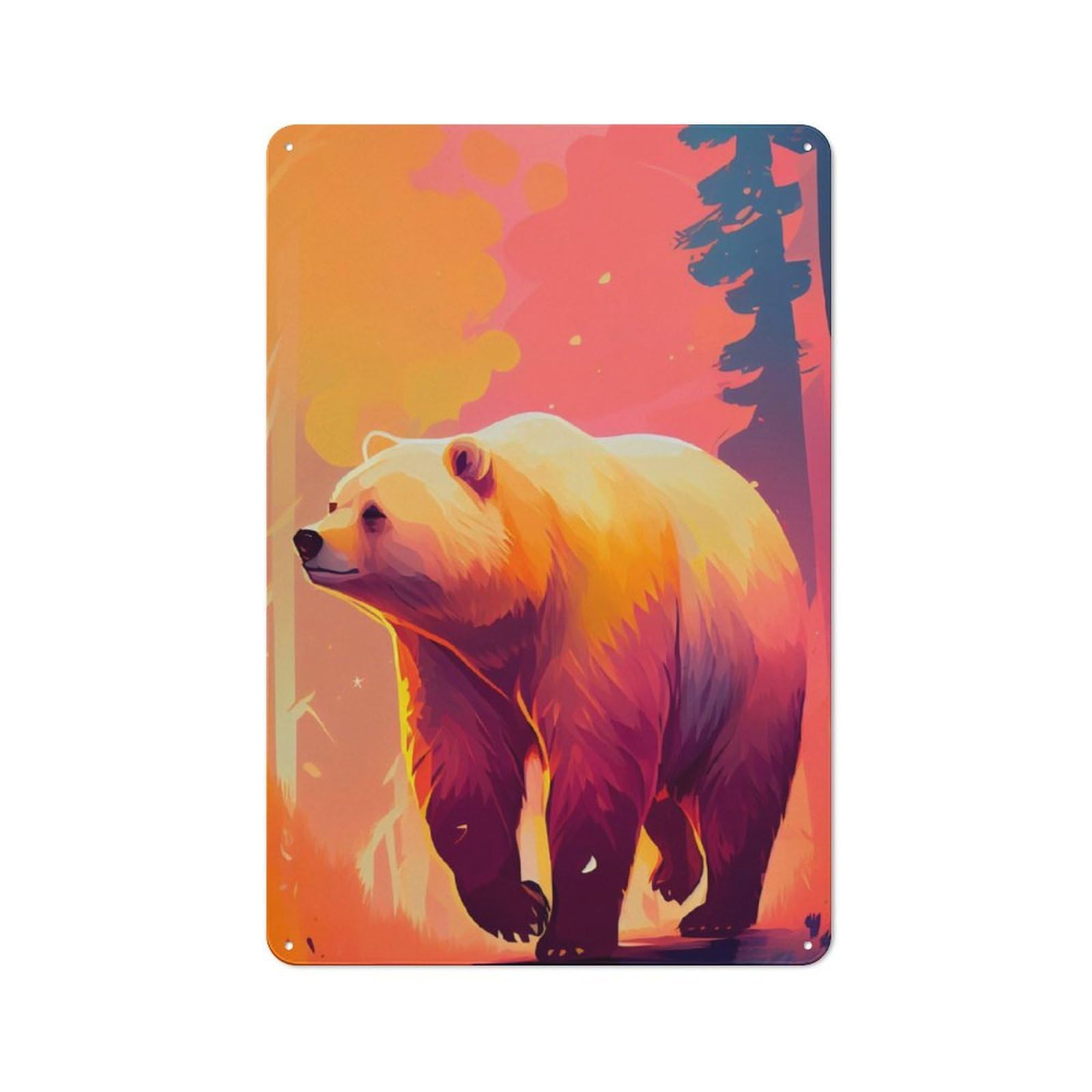 Junmoney Bear Sunset Rustic Metal Sign 30X20cm Featuring For Hallway Wall, For Collectors Decorating Hallways And Entrance Areas