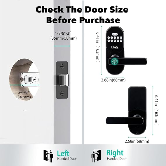 Fingerprint Smart Door Lock with Handle, Keyless Entry Door Lock, TUYA APP Control, Electronic Door Locks with Keypad for Exterior Door, Easy Installation (Black)