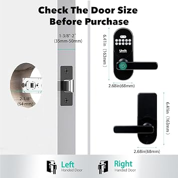 Fingerprint Smart Door Lock with Handle, Keyless Entry Door Lock, TUYA APP Control, Electronic Door Locks with Keypad for Exterior Door, Easy Installation (Black)