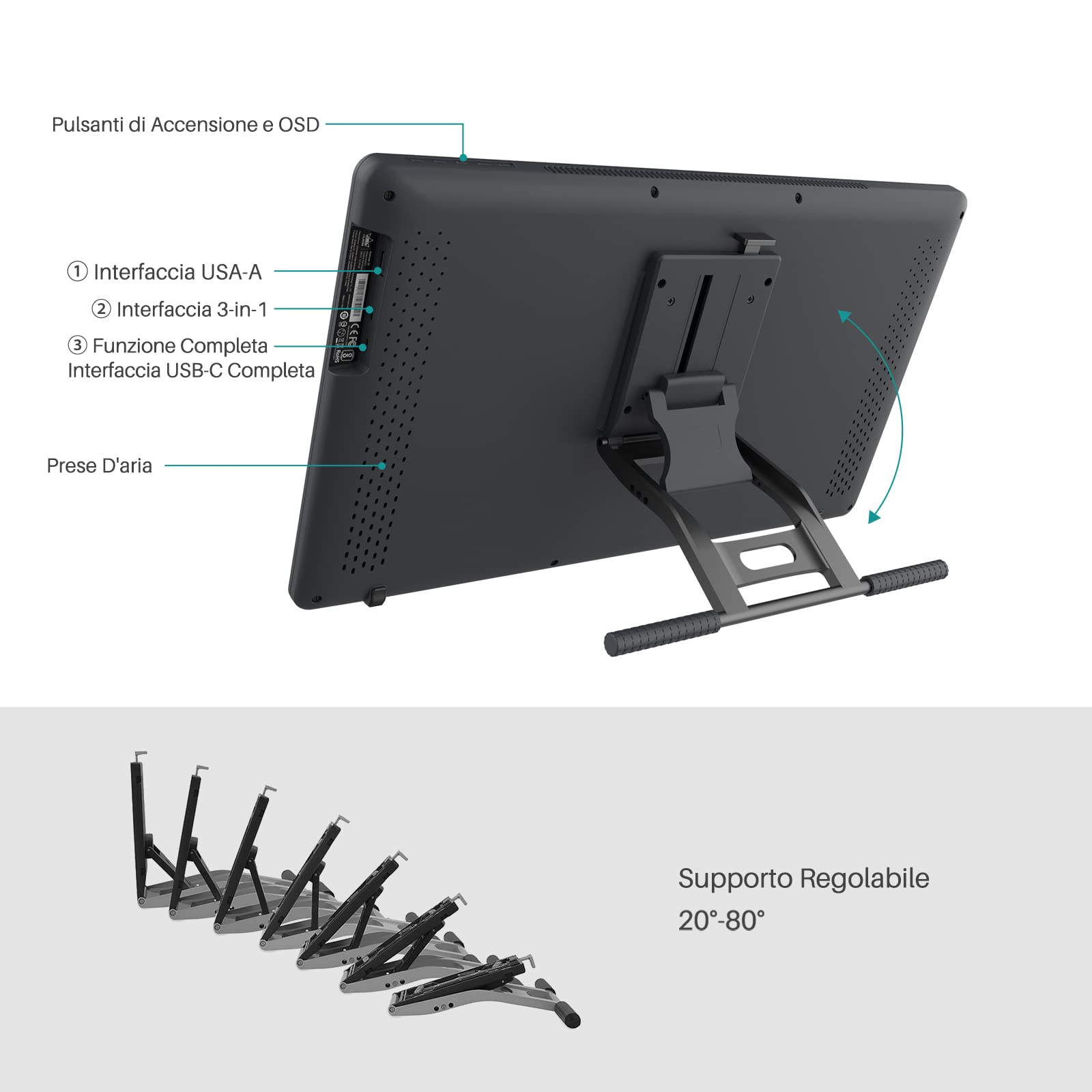 HUION Kamvas 22 Plus QLED Tavoletta Grafica con Schermo, FHD, 140% sRGB | 21,5 Pollici, Laminazione Completa, Vetro Antiriflesso, Penna PW517 Senza Batteria, Inclinazione ±60° per Mac, Win e Android