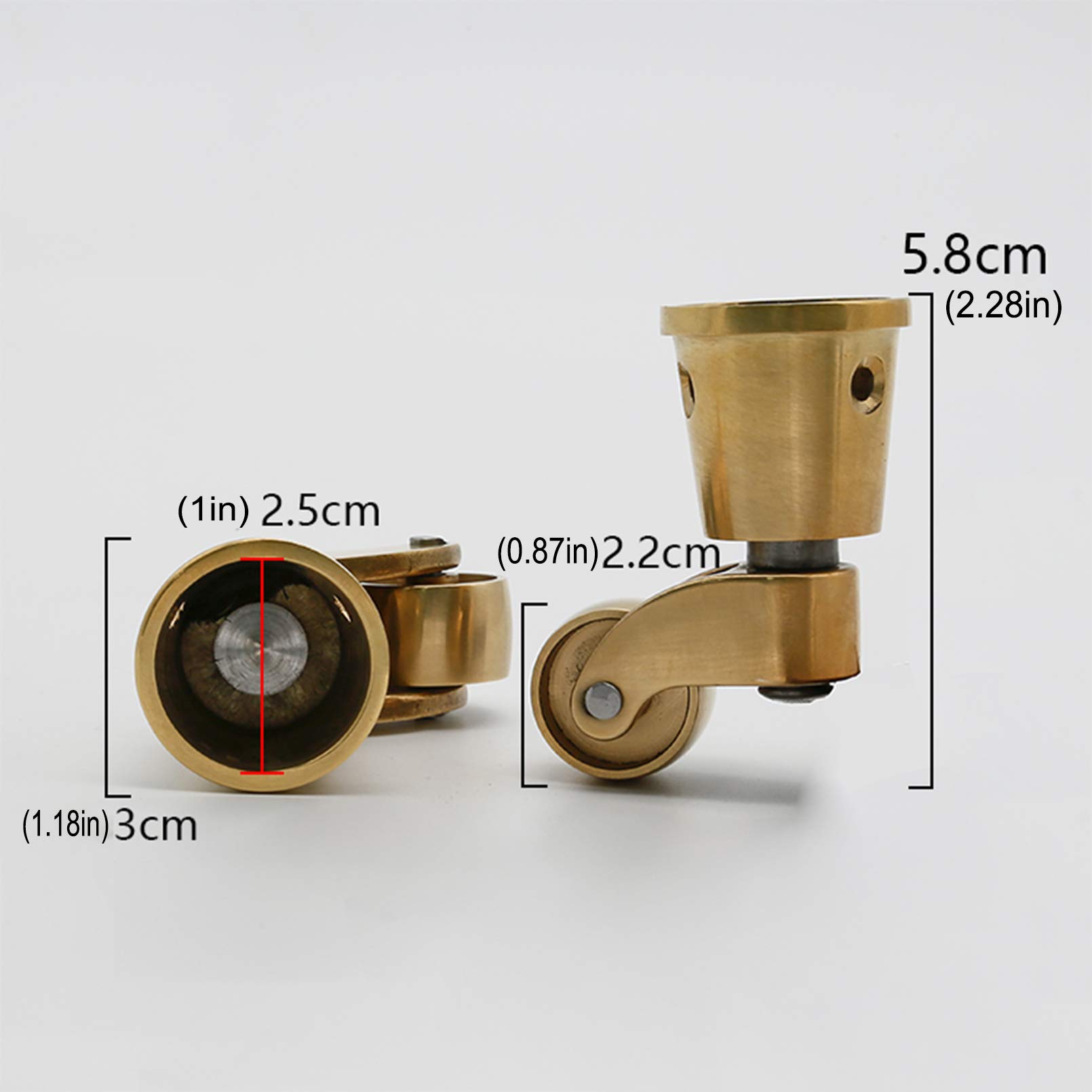 Ciężkie obrotowe koła Zestaw 4 mosiężnych kółek meblowych 22 mm, obrotowych o 360 stopni, o udźwigu 150 kg