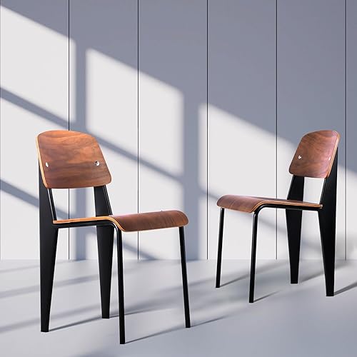 Miniatura 4 de LOKKHAN Jean Prouve - Sillas de comedor estándar, sillas de cocina de metal vintage de madera para el hogar, desayuno, cafetería, taburete de