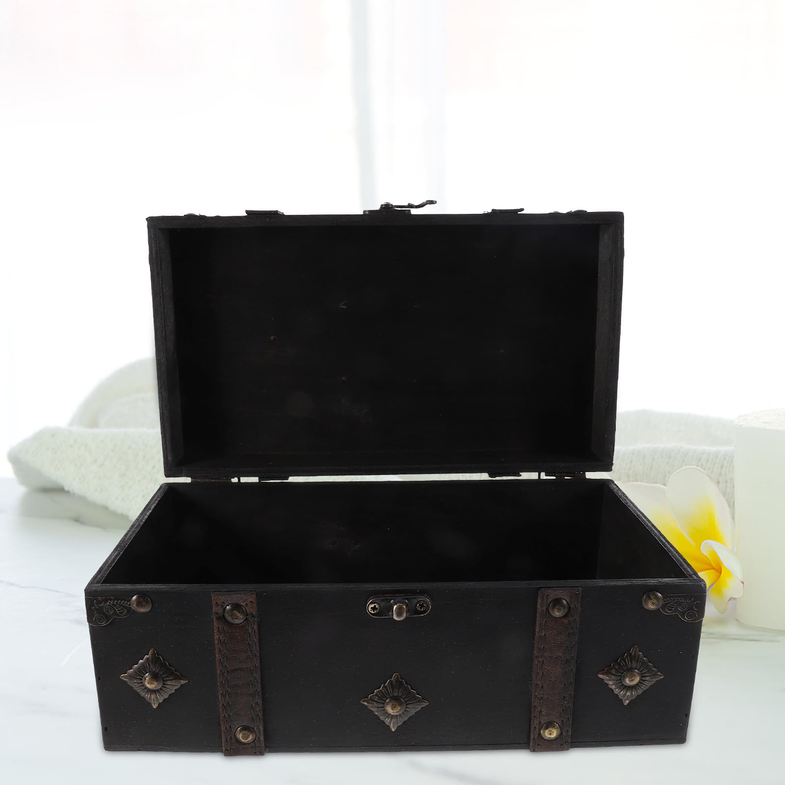 VOSAREA Vintage Holzkiste mit Schnappverschluss Retro Aufbewahrungsbox Schwarz Leicht zu Öffnen für Familienspiele und Dekoration