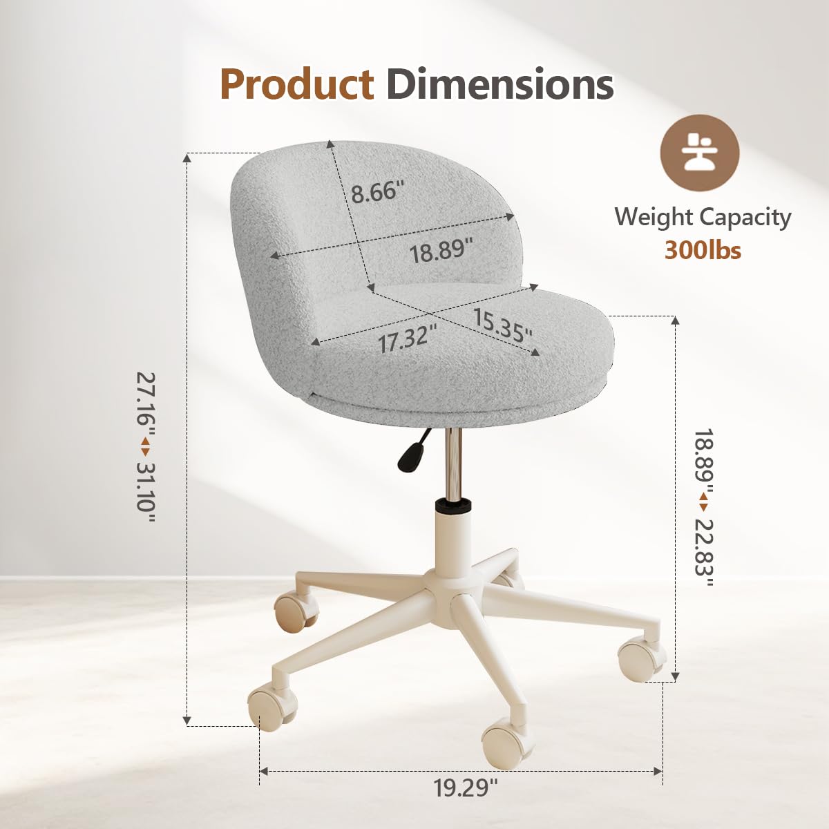 Swivel Chair Armless Office Desk Chair No Wheels, PU Adjustable