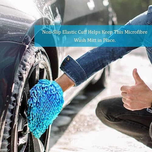 Miniatura 5 de Manopla de lavado de coche azul marino de gran tamaño, guante de microfibra de chenilla de primera calidad, guante de limpieza de coche de chenilla