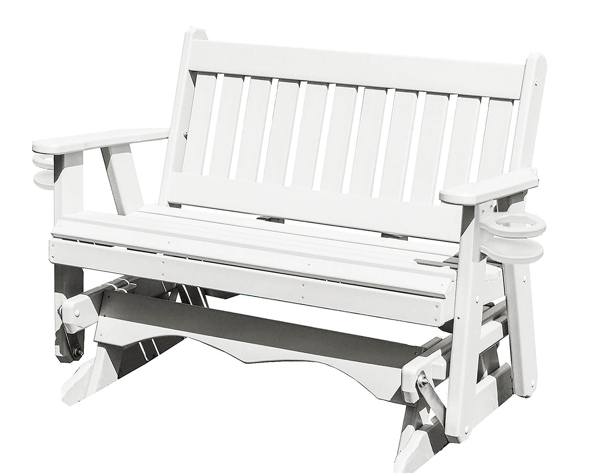 Amish craftmanship Mission Series Plastic Lumber Glider with Cupholders 2-Person 4 FT, English design Premium colors, 1000 lbs Capacity, Premium HDPE