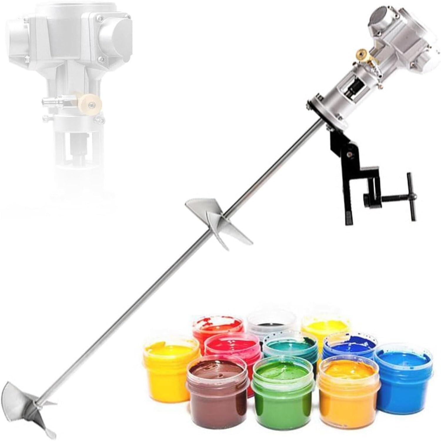 Generico Miscelatore Pneumatico per Vernici in Acciaio Inox con Supporto a Clip per Cilindro - Agitatore ad Aria da 1/2 HP per Trapano, Ideale per miscelare e amalgamare efficacemente Vernici e rives
