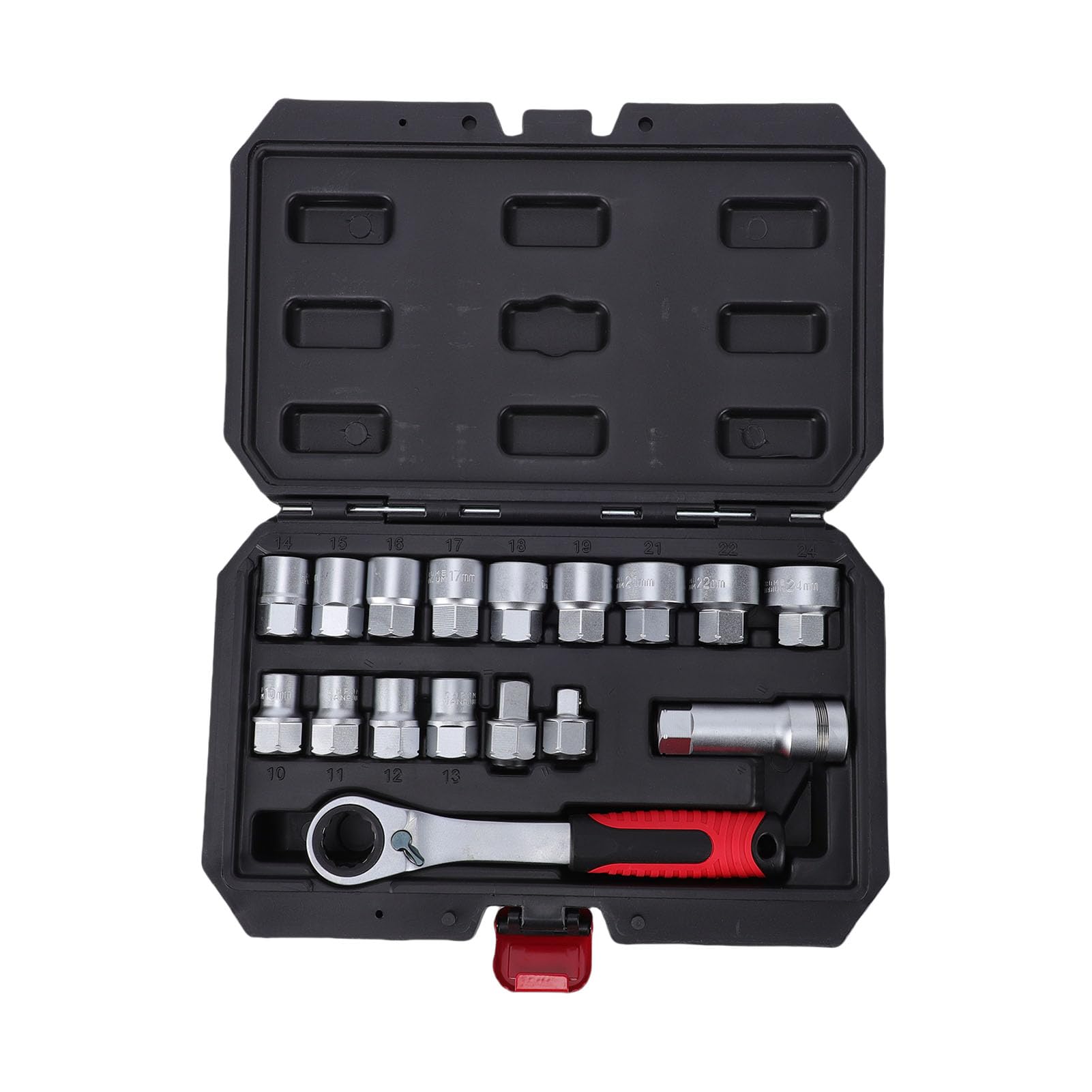 Set di Bussole Passanti 17 Pezzi, 10-24 Mm per Aste Filettate Lunghe, Chiave a Cricchetto 72T con Adattatori di Azionamento, Struttura in Acciaio