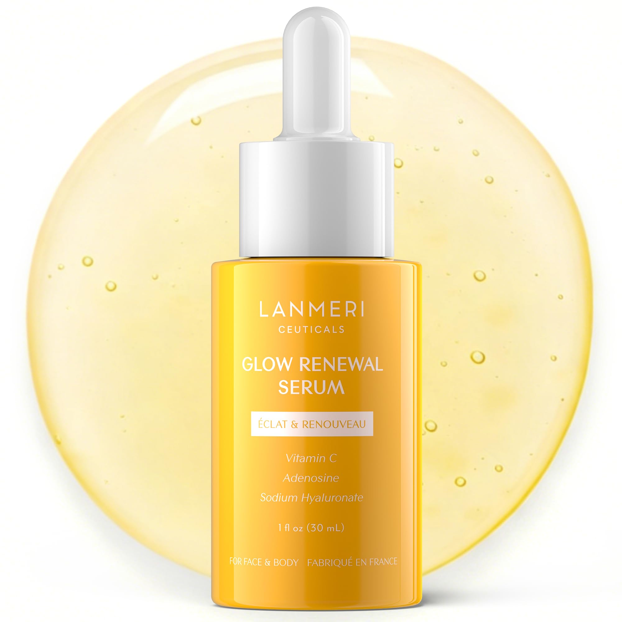 Lanmeri Vitamin C Serum for Face: Vitamin C Anti-Aging Serum for Fine Lines, Wrinkles & Dull Skin with Hyaluronic Acid & Salicylic Acid – Hydrates, Renews & Smooths – Made in France, 1 oz
