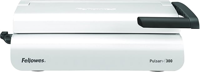 Binding Machine for Small Office - Fellowes Pulsar+ 22-Hole, 300 Sheet Manual Paper Punch Comb Binder Machine with Starter Kit 10 Comb Bindings - Ideal for Office Use - White/Grey