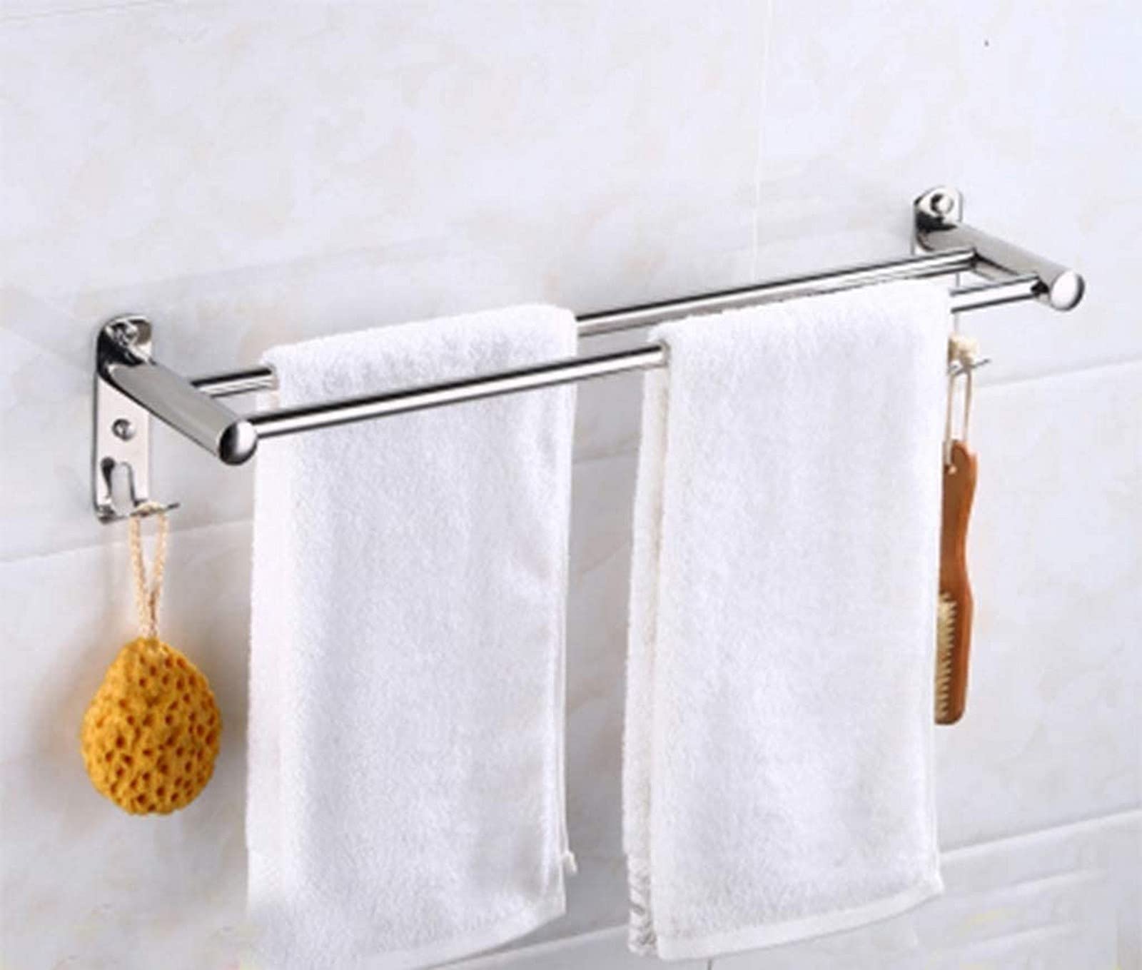 GONMDOPY Towel Rail,Towel Rack Double Pole Wall-Mounted Towel,Multi-Size Stainless Steel with Hooked Bathroom Shelf Rust-Proof/40Cm