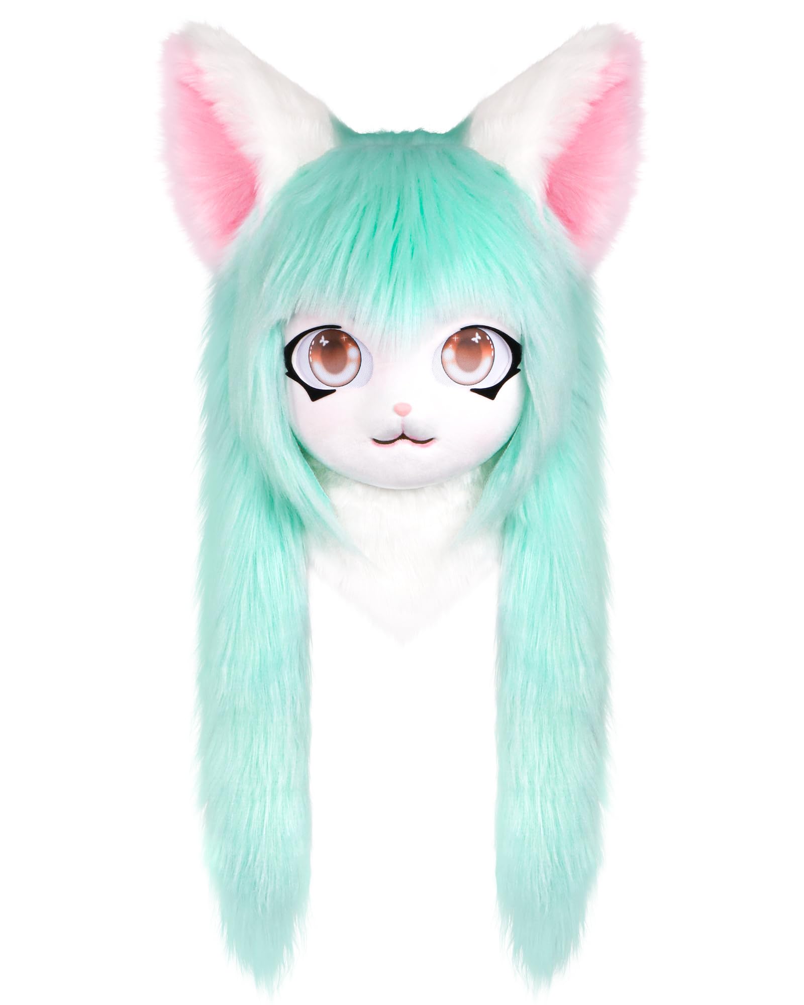 ZFKJERS Cosplay Fursuit Headgear Animal Head Cat Mask Halloween Masquerade Adults Costume Accessories Set (Green)