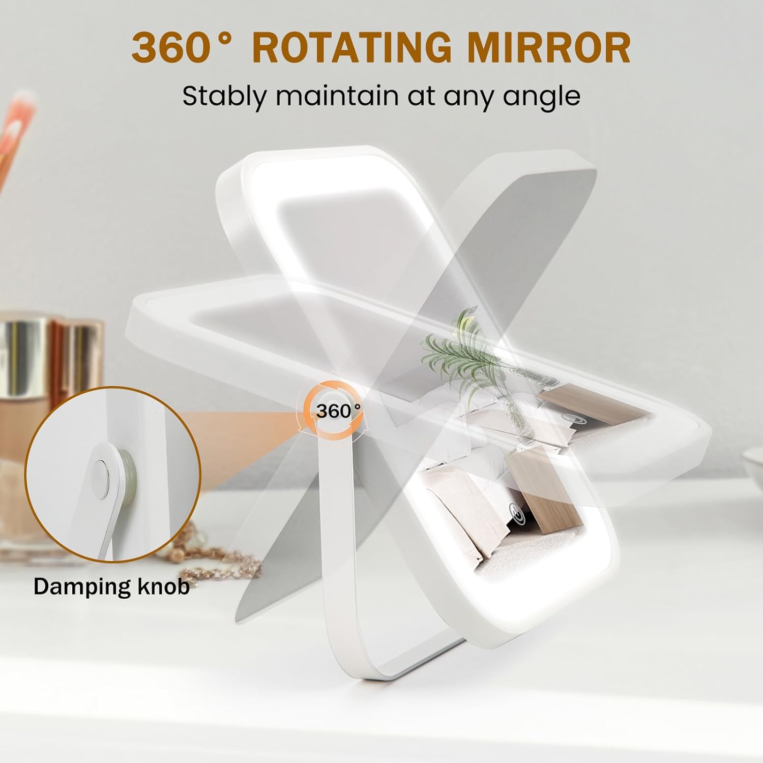 Vanity Mirror with Lights, 8" x 10" Lighted Vanity Mirror with 3-Color Dimmable LED, HD Professional Mirror with Lights, 360° Rotation, Portable Makeup Mirror for Bedroom, Travel, No Battery (White) - Image 5