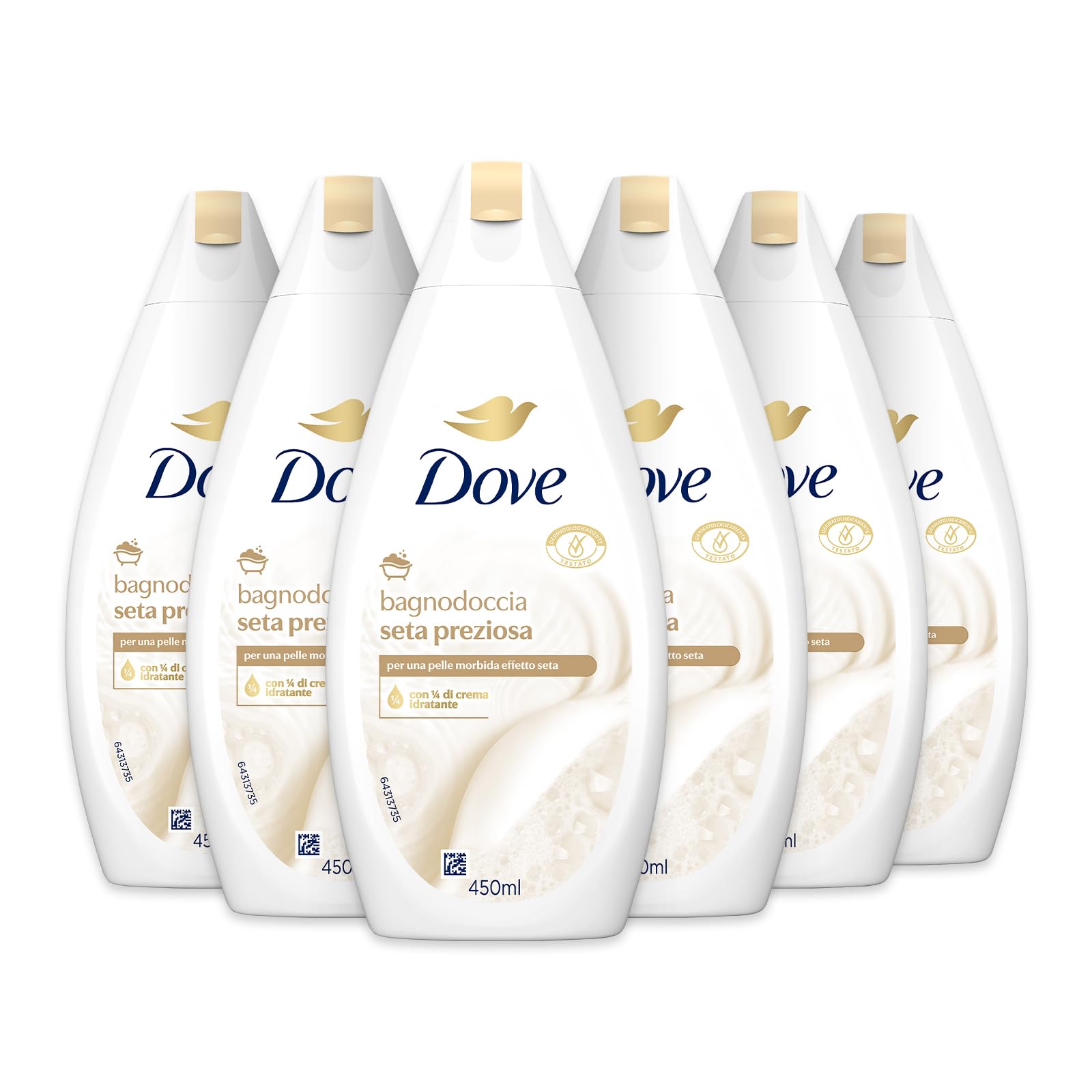 Dove Baño de ducha de seda de alta calidad, fórmula con crema hidratante dermo natural, con crema hidratante 1/4, dermatológicamente probado, gel de ducha para mujeres y hombres, botella 100%