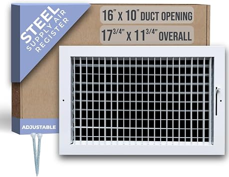 Fits 16x10 Duct Opening Steel Adjustable Air Supply Grille by Handua | Register Vent Cover Grill for Sidewall and Ceiling | White | Outer Dimensions 17.75" X 11.75"