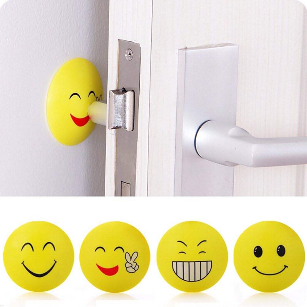 OKASU 4 Pcs Self Adhesive Rubber Door Knob Stopper Wall Shield Bumper Protectors Guard,Cute Emoji