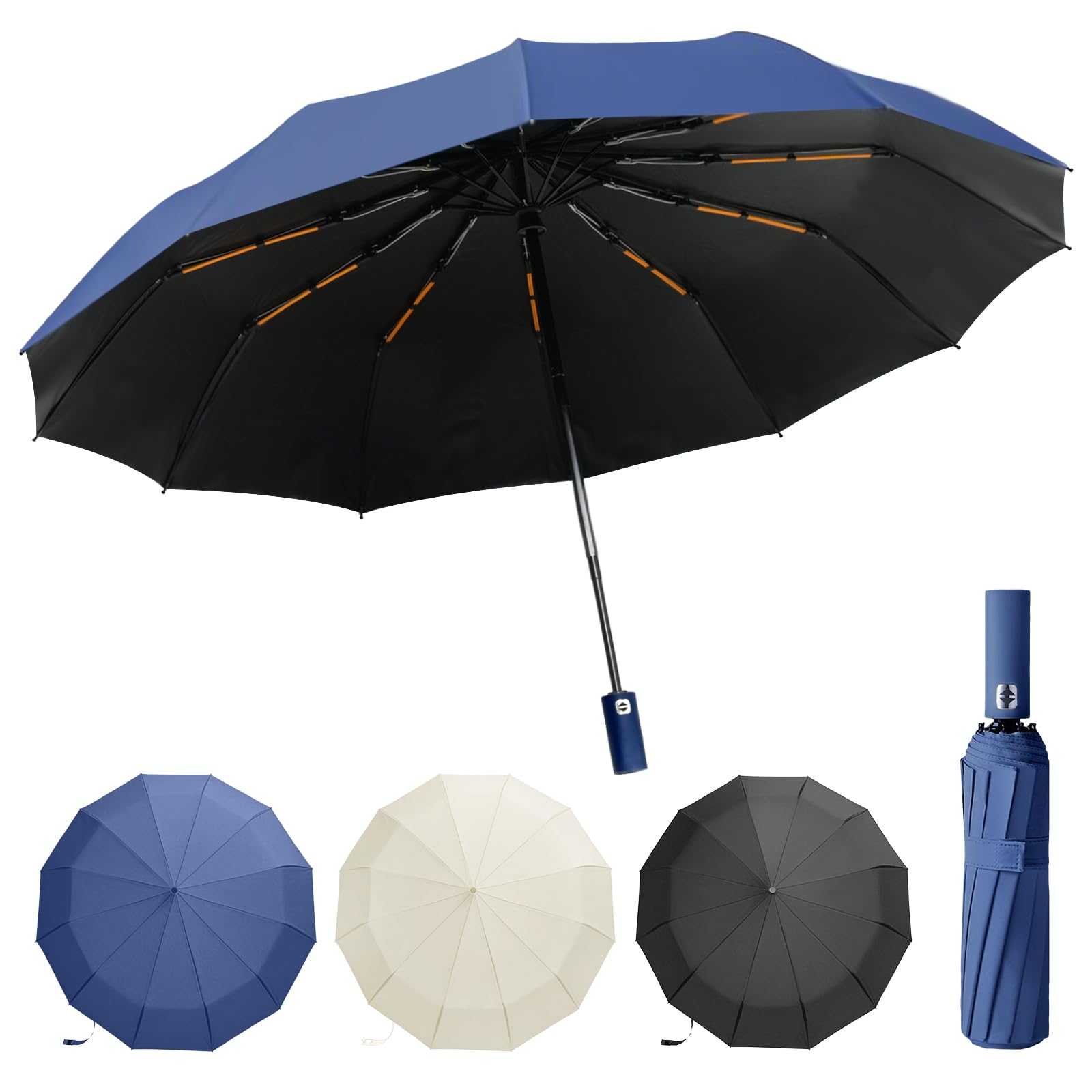 Lusibaka (Navy Blue) Umbrella Windproof Strong Compact Folding Portable,Extra Large Automatic Open & Close Rainproof With Uv Protection,Sturdy Durable Umbrella With 12 Ribs,99 Uv Protection Upf 50 ((Navy Blue))