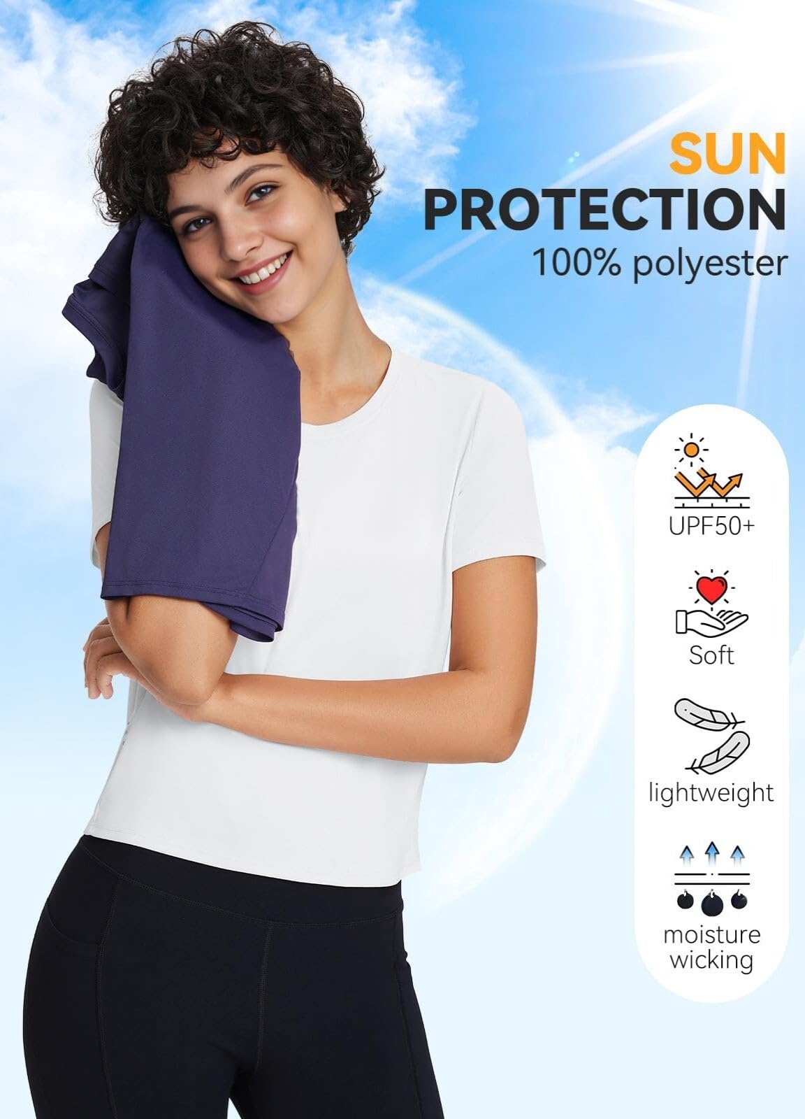 PINSPARK Camiseta deportiva para mujer, manga corta, UPF 50+, protección solar, secado rápido, camiseta deportiva, cuello redondo, camiseta funcional, camiseta de fitness, camiseta de yoga