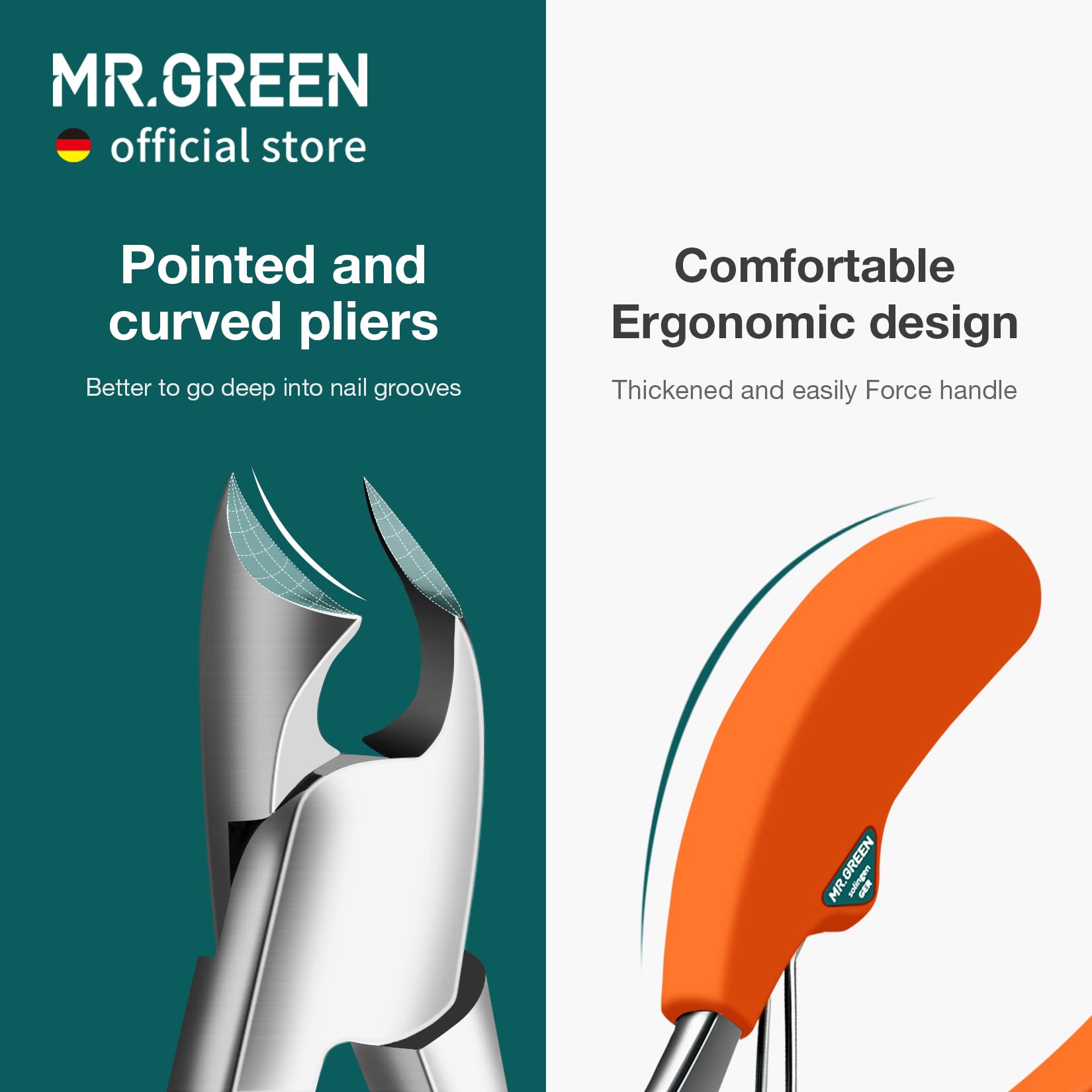 MR.GREEN Cortauñas de acero inoxidable para cortar uñas gruesas y duras, herramientas de pedicura (naranja + removedor de uñas)