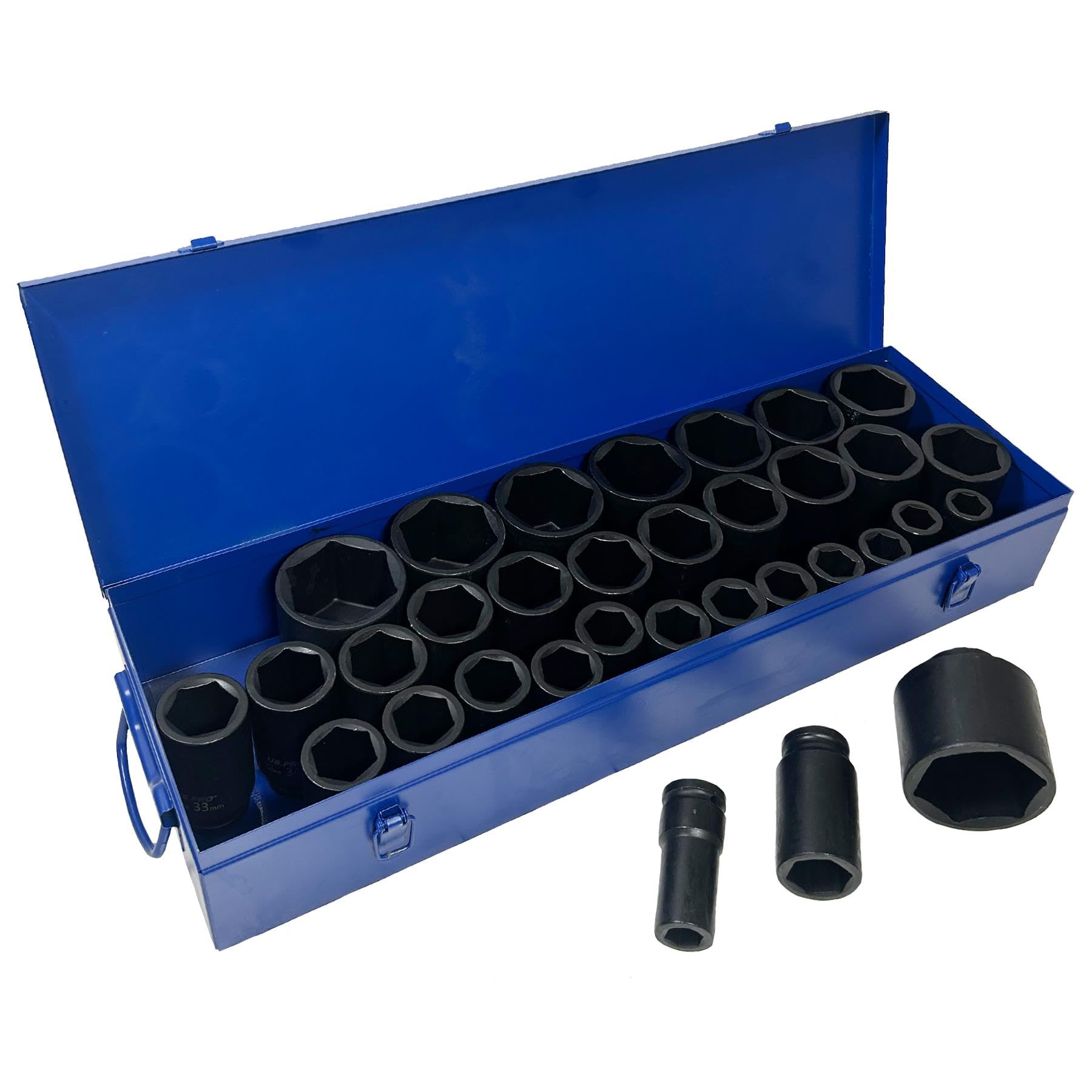 Ab Tools 3/4In Drive Deep Metric Impact Sockets 6 Sided Single Hex 19Mm – 65Mm 33Pc