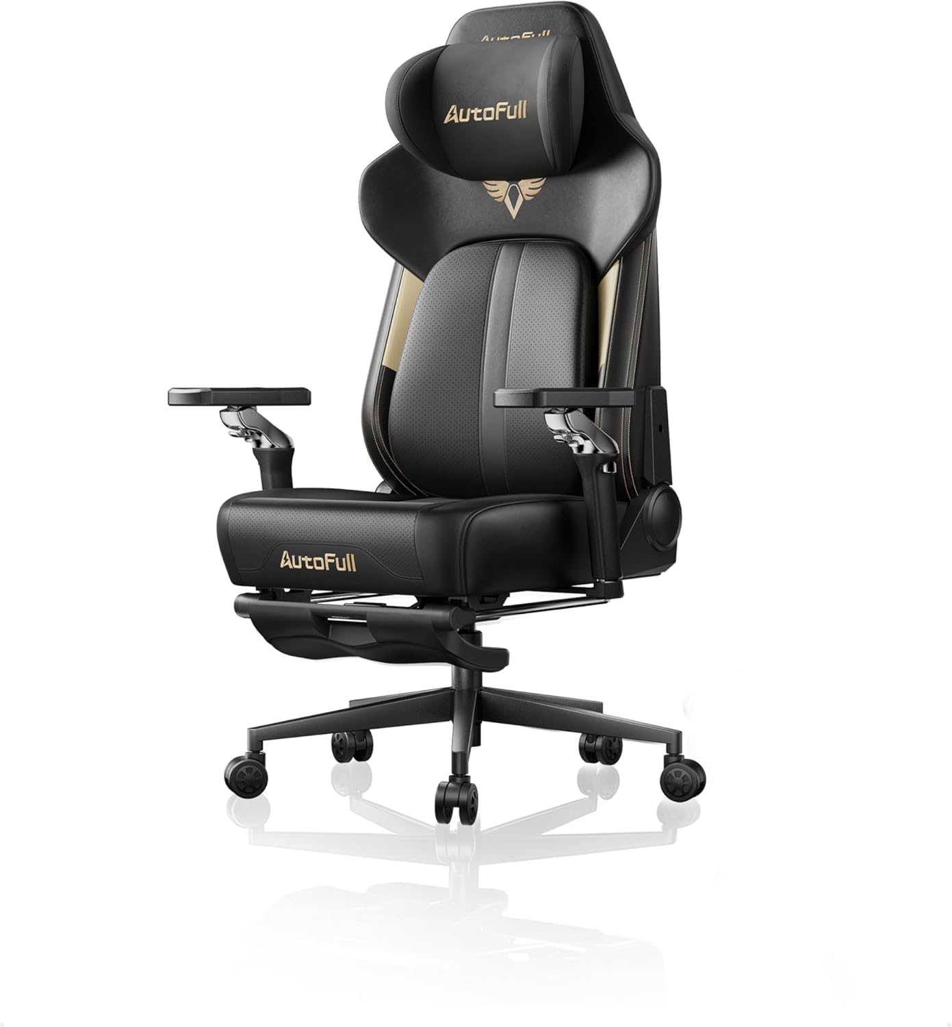 AutoFull M6 Ultra 2.0 Gaming Stuhl mit Massage, Schwarz | Heizung & Kühlung, adaptive Lordosenstütze, Fußstütze, 3D Kopfstütze, 360° Armlehnen, belastbar bis 150 kg