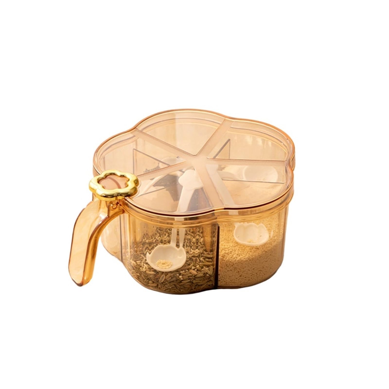 UBOHUZ Seasoning Box with Spoon Spice Jar Multi Compartment Salt Pepper Jars Pots Kitchen Accessories Condiment Container for Salt Sugar Spice Pepper(Gold)