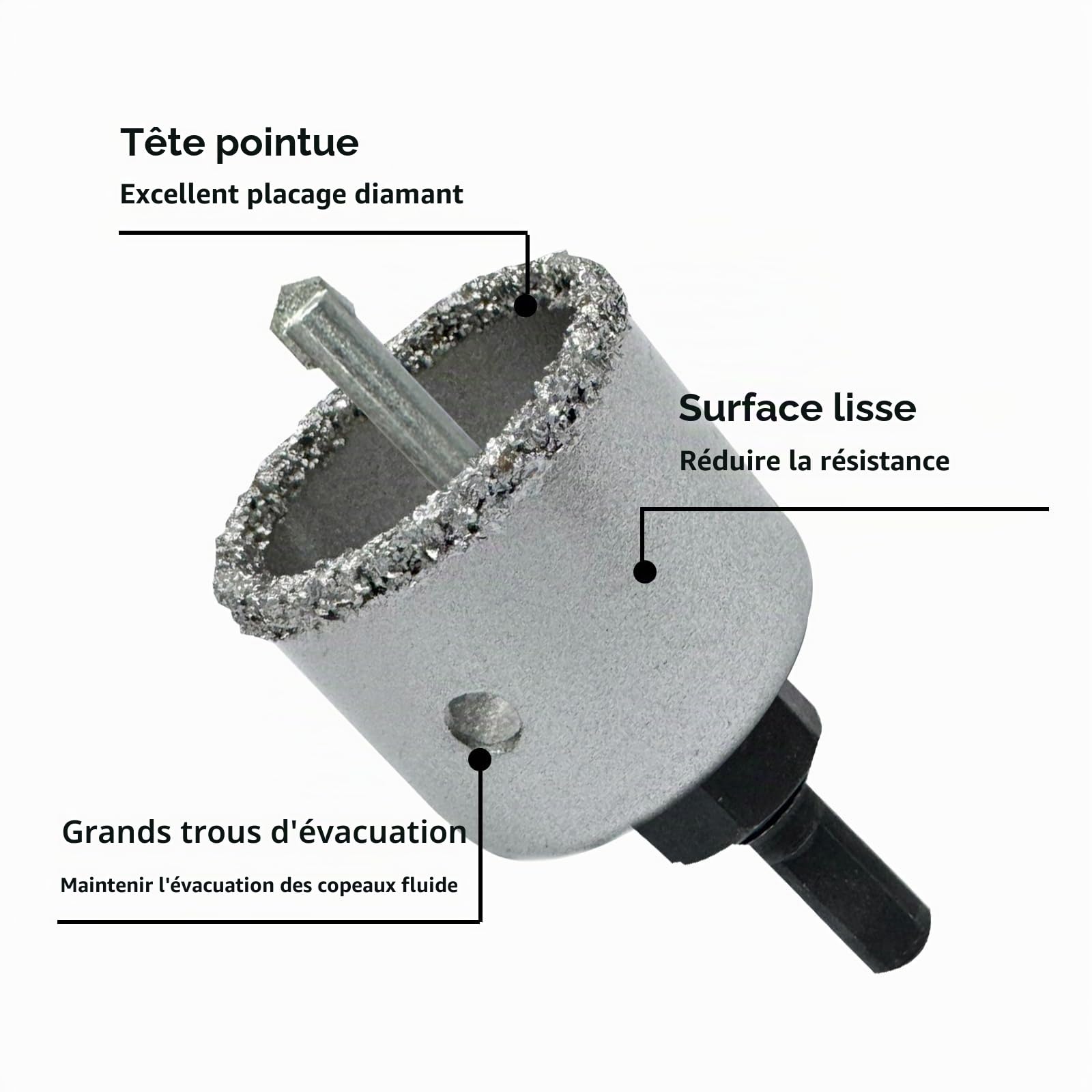 Ensemble de scies cloches diamantées – Lot de 9 pièces, forets ouvreurs à bords en grains de carbure pour perçage de carreaux et pierre, céramique, granit avec forets pilotes (22-73 mm)