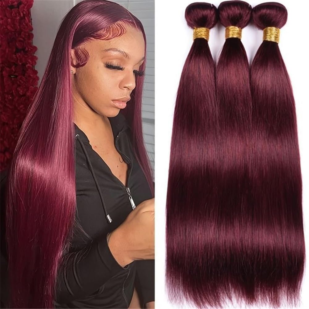 Fasci lisci bordeaux # 99J Estensioni dei capelli umani vergini non trattati rosso vino for donna 90 grammi for pacchetto 3 pacchi(26inch)