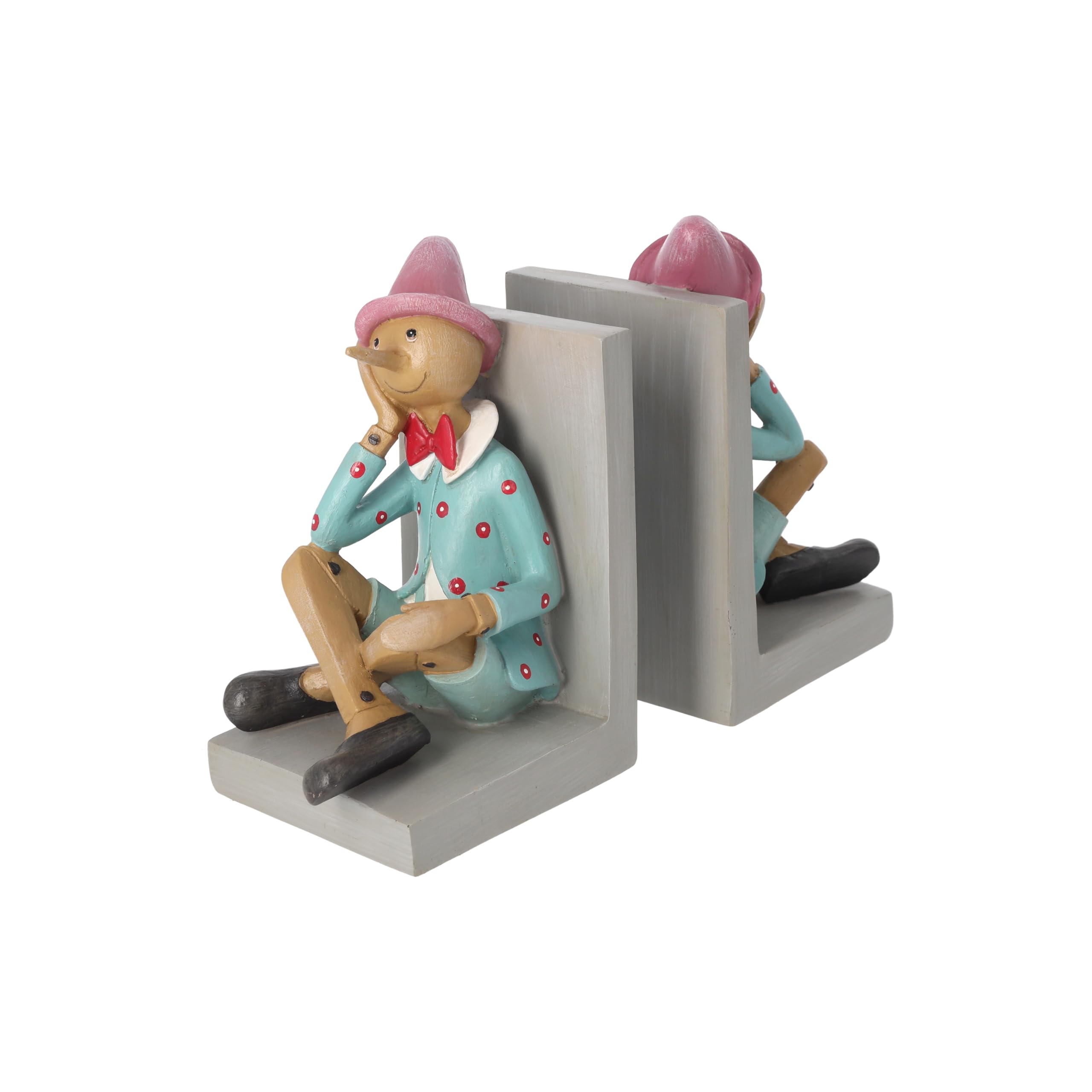 KEYHOMESTORE | Coppia di Fermalibri con Pinocchio in Resina, Decorazione Unica per Librerie e Scrivanie (19x13x18cm), in Resina di Alta Qualità - Made in Italy