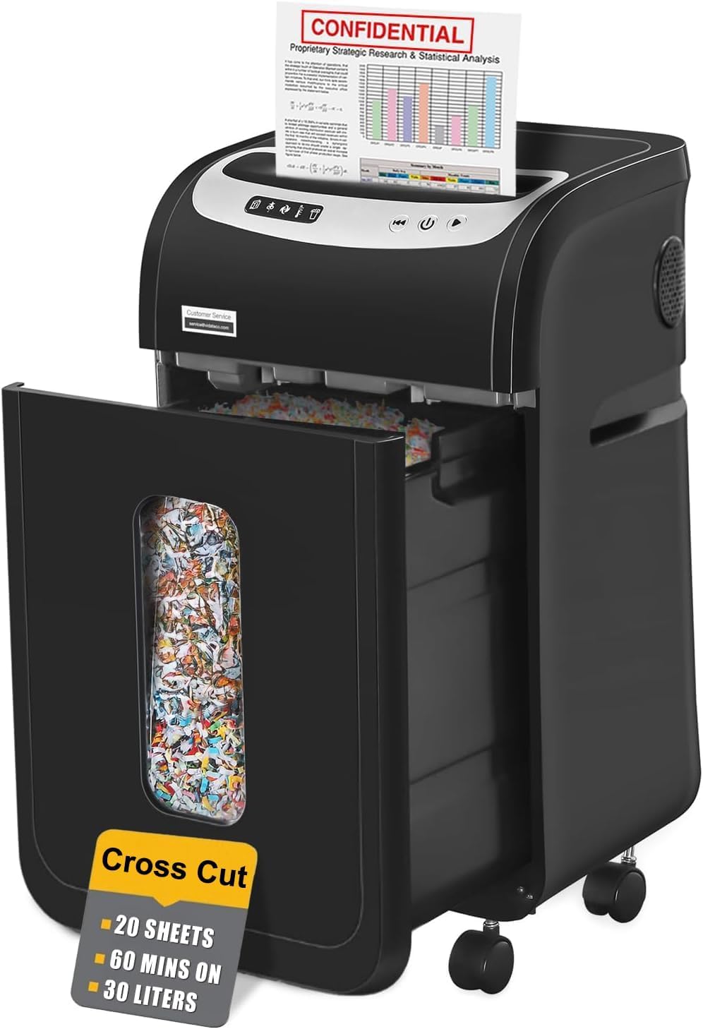 VidaTeco Niszczarka do dokumentów do domowego biura, 20 arkuszy P4 o pojemności 30 l 60 min | Maszynka do rozrywania z cichą pracą, cięcie krzyżowe niszczarka papieru idealna do biura czarna